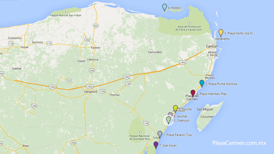 Mapa de ubicación de las playas.