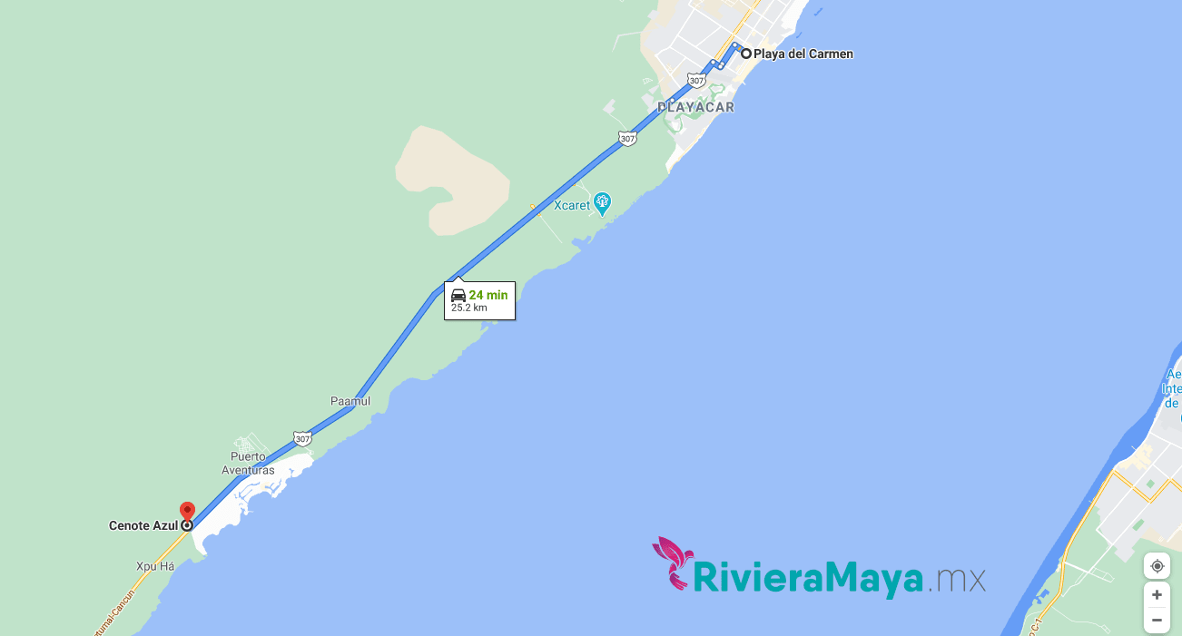 Trayecto de Playa del Carmen al Cenote Azul